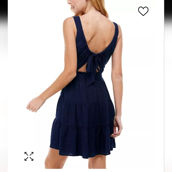 NWOT City Studio Womens Juniors navy blue Tie-Back Fit & Flare Dress - Picture 6 of 6